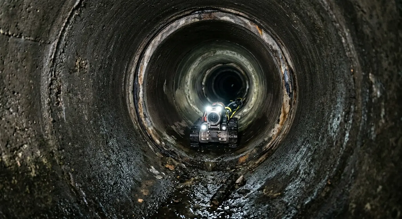 Robotic sewer camera inspecting pipe interior for Sewer Line Cleaning in Lysander